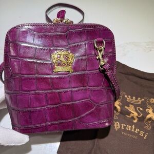 PRATESI Italian Firenze Leather Crossbody with Storage bag, Purple